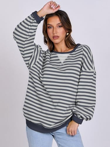 Women Striped Oversized Sweatshirt Long Sleeve