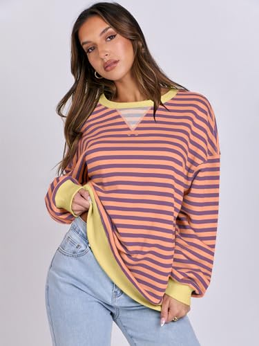 Women Striped Oversized Sweatshirt Long Sleeve