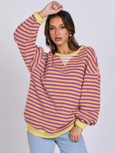 Women Striped Oversized Sweatshirt Long Sleeve