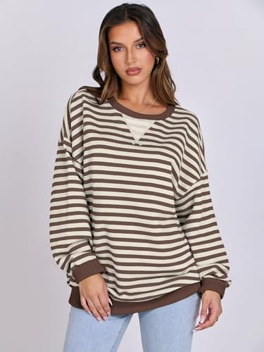 Women Striped Oversized Sweatshirt Long Sleeve