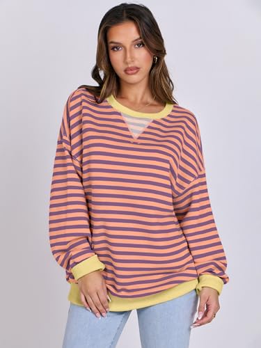 Women Striped Oversized Sweatshirt Long Sleeve