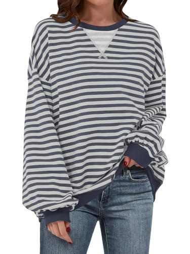 Women Striped Oversized Sweatshirt Long Sleeve