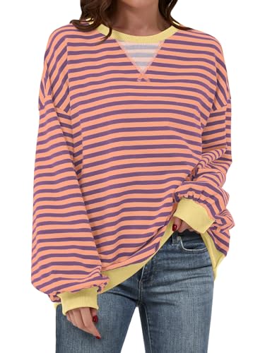 Women Striped Oversized Sweatshirt Long Sleeve