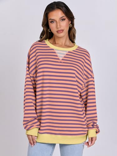 Women Striped Oversized Sweatshirt Long Sleeve