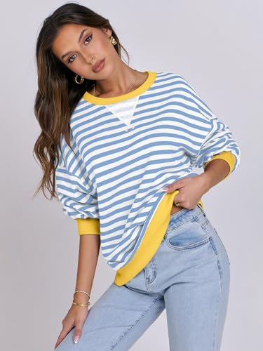 Women Striped Oversized Sweatshirt Long Sleeve