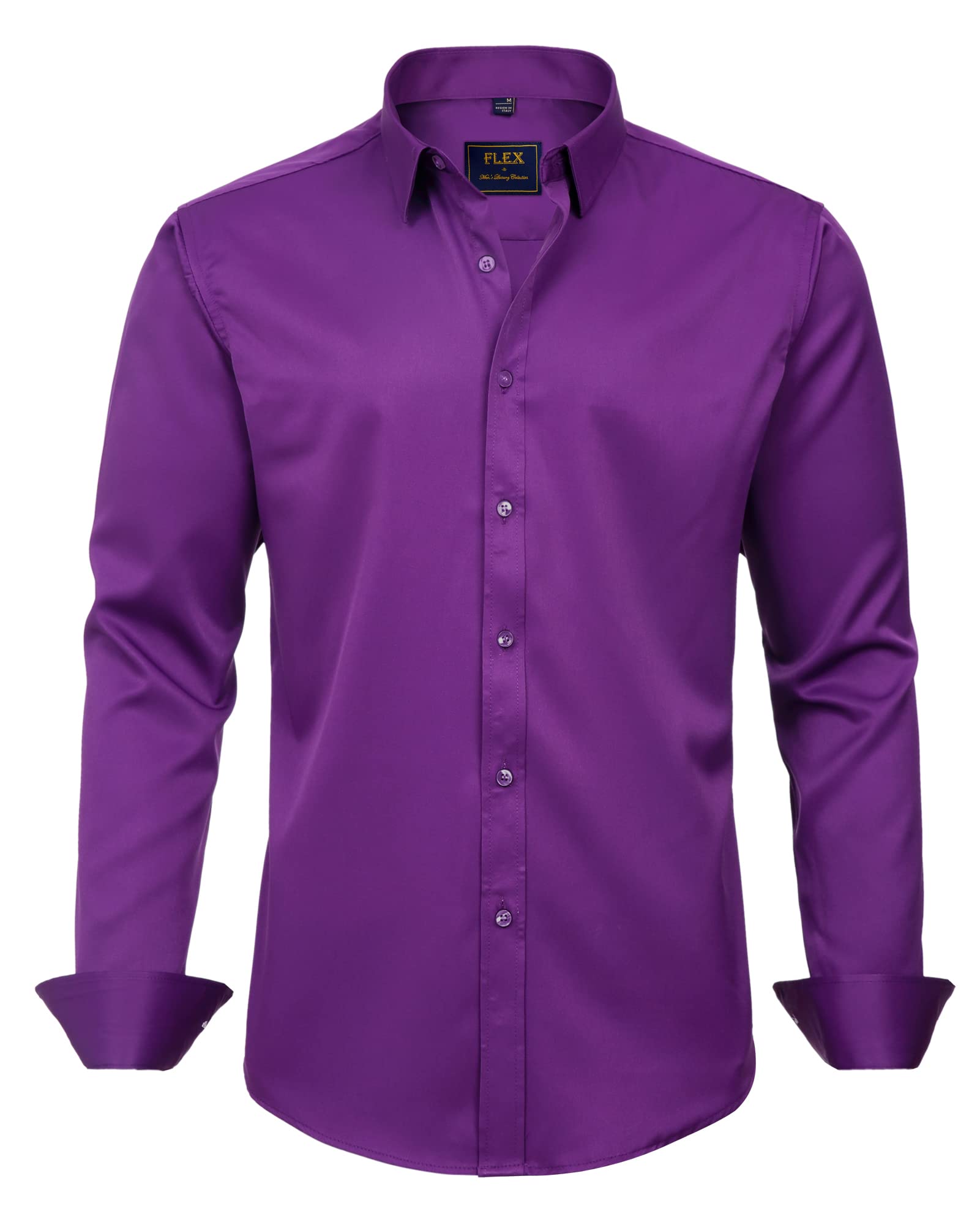 Men's Dress Shirts Solid Long Sleeve Stretch Wrinkle-Free Formal