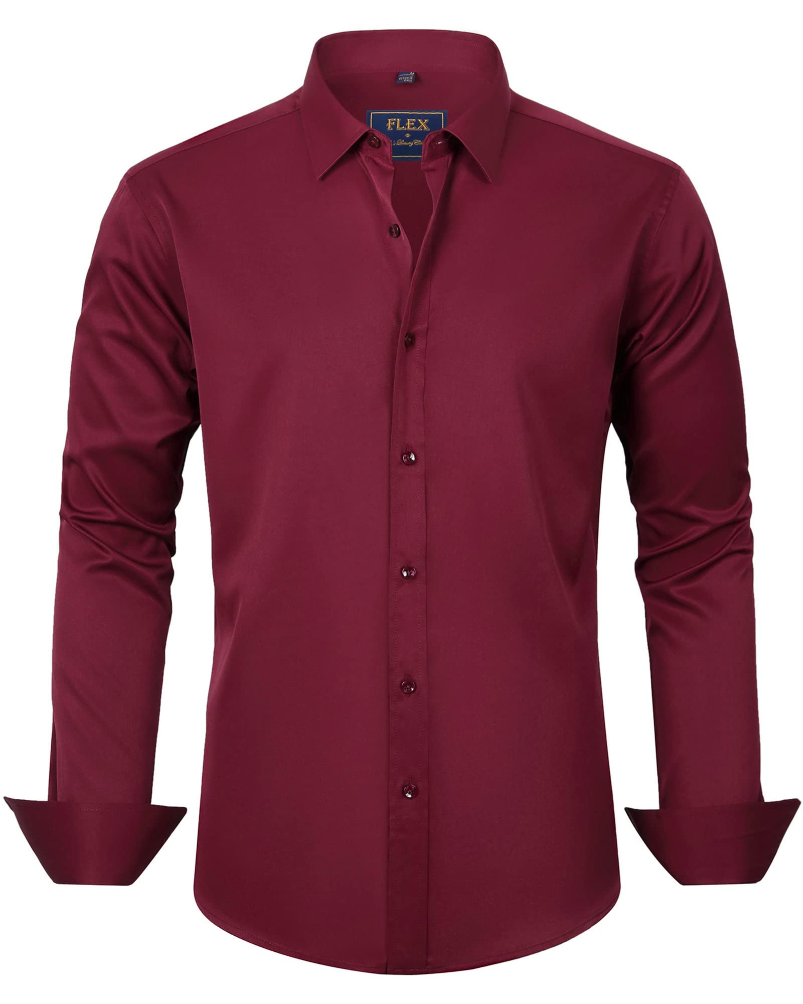 Men's Dress Shirts Solid Long Sleeve Stretch Wrinkle-Free Formal