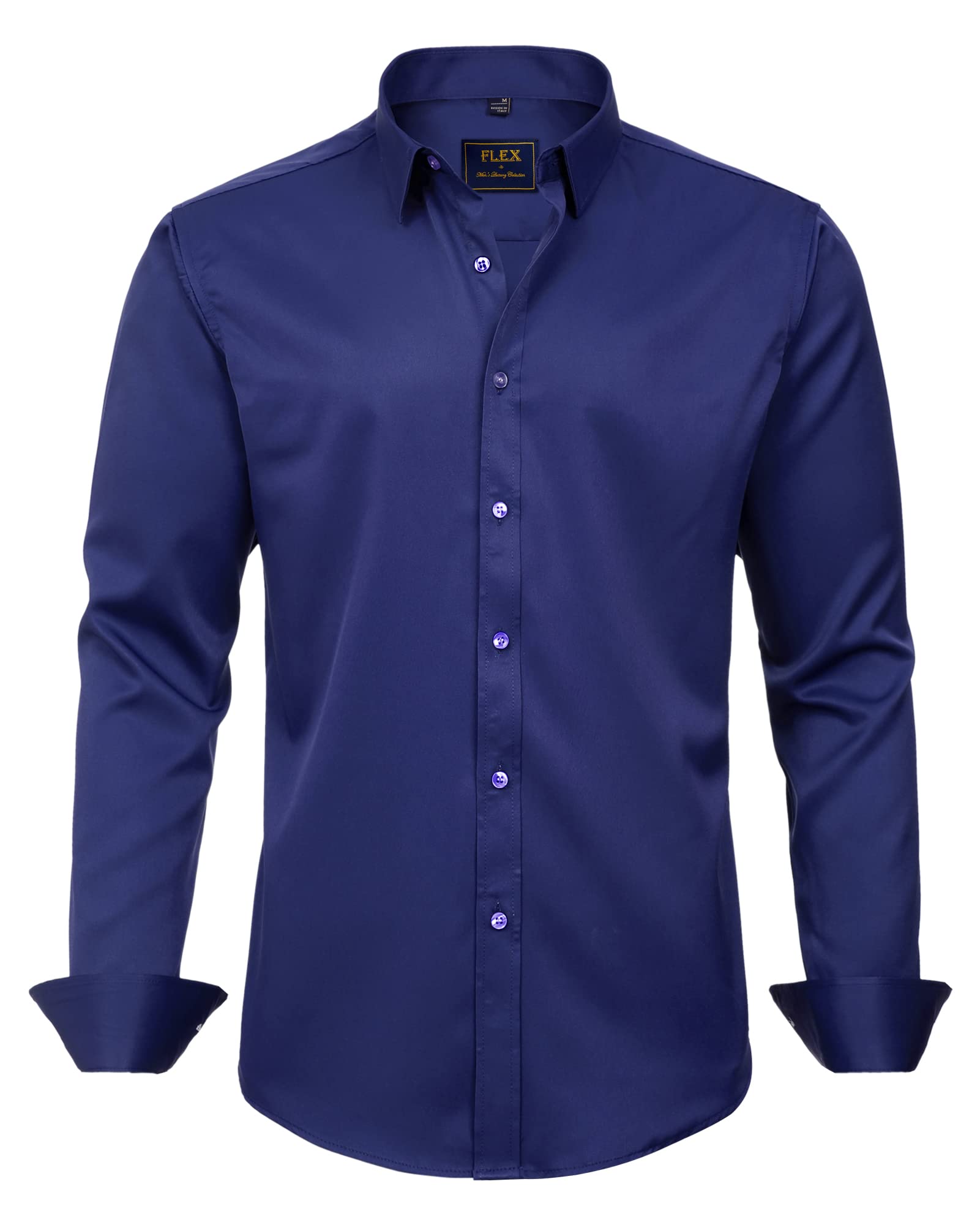 Men's Dress Shirts Solid Long Sleeve Stretch Wrinkle-Free Formal