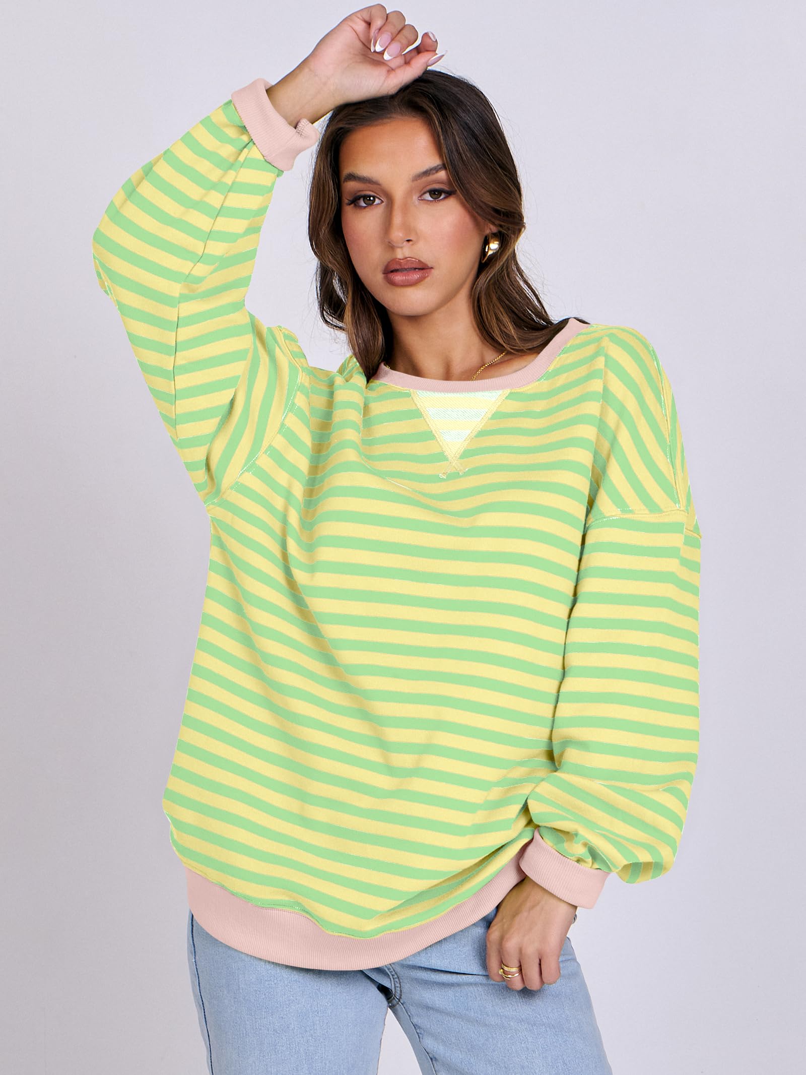 Women Striped Oversized Sweatshirt Long Sleeve