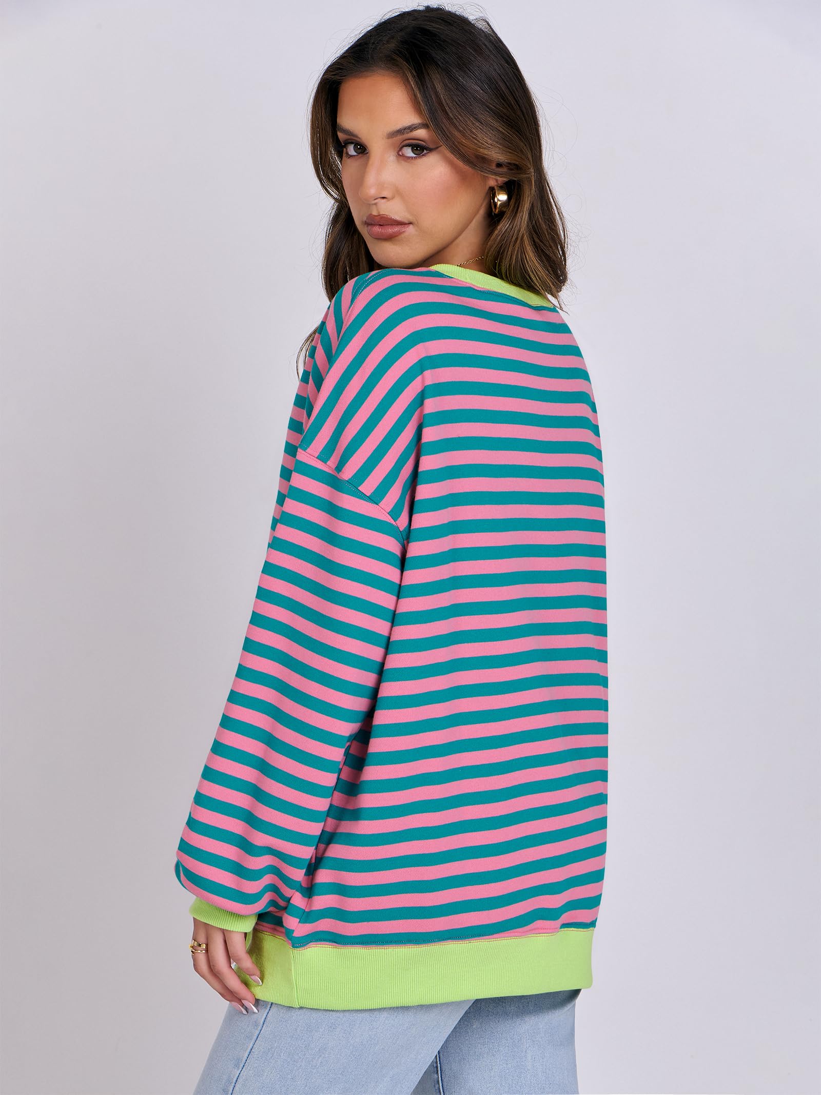 Women Striped Oversized Sweatshirt Long Sleeve