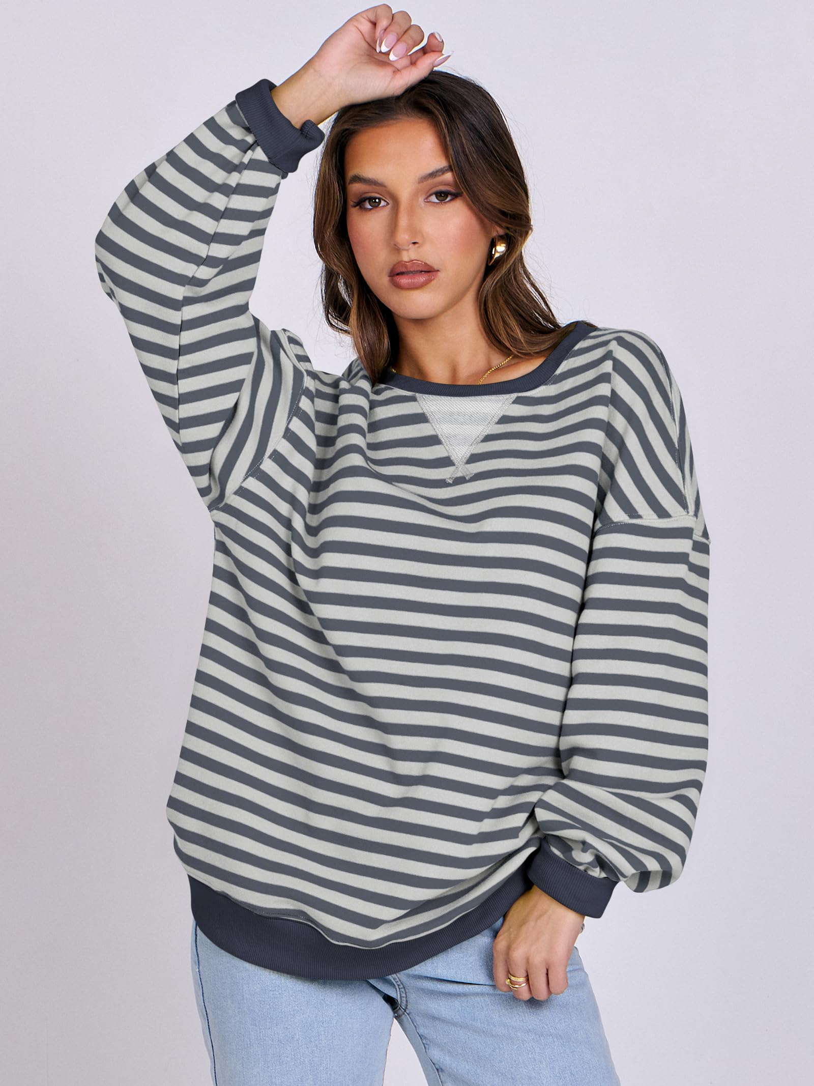 Women Striped Oversized Sweatshirt Long Sleeve