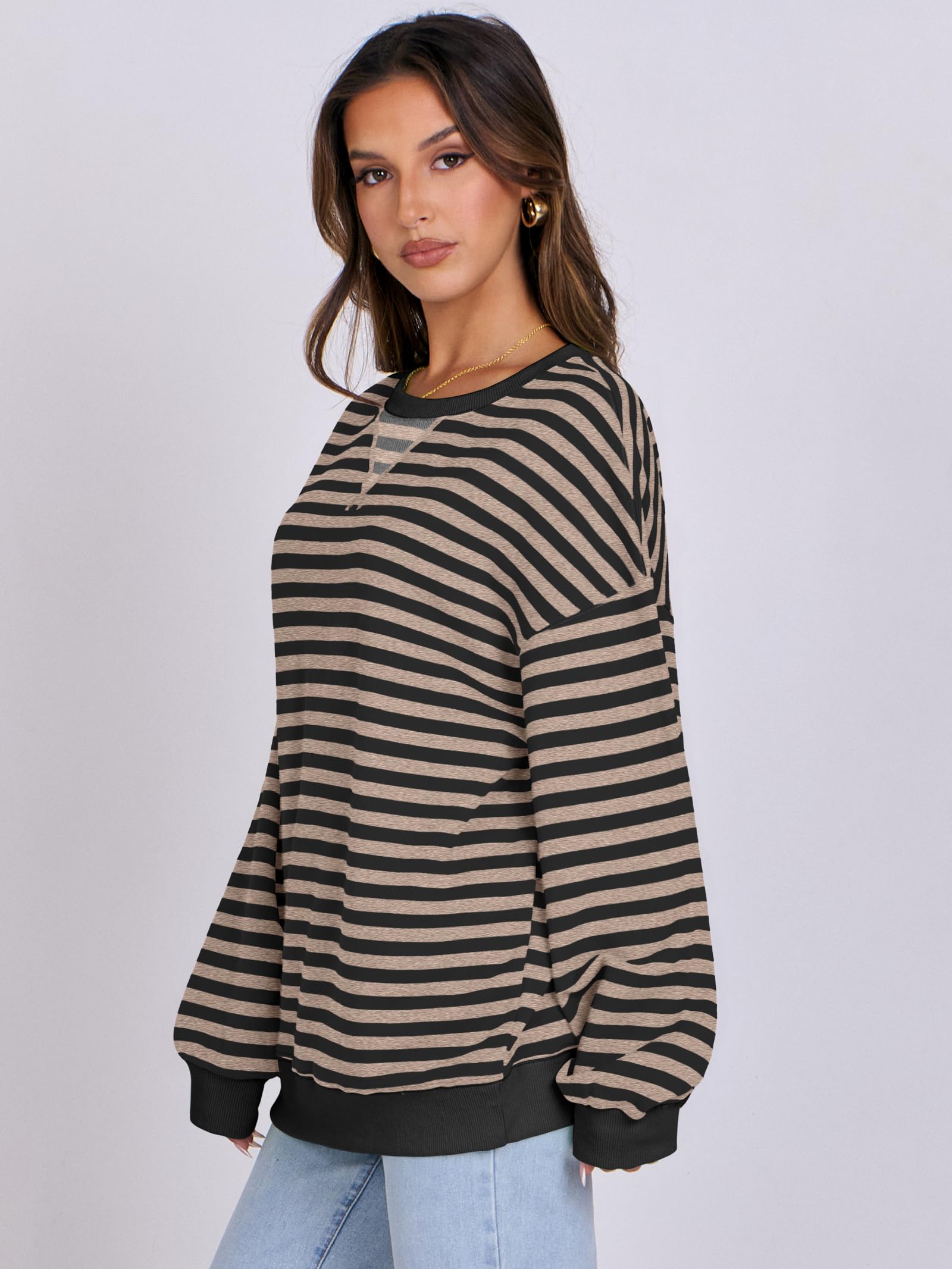 Women Striped Oversized Sweatshirt Long Sleeve