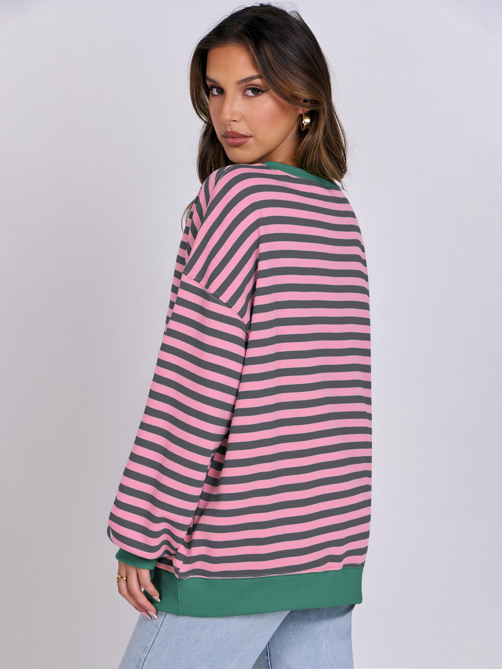 Women Striped Oversized Sweatshirt Long Sleeve