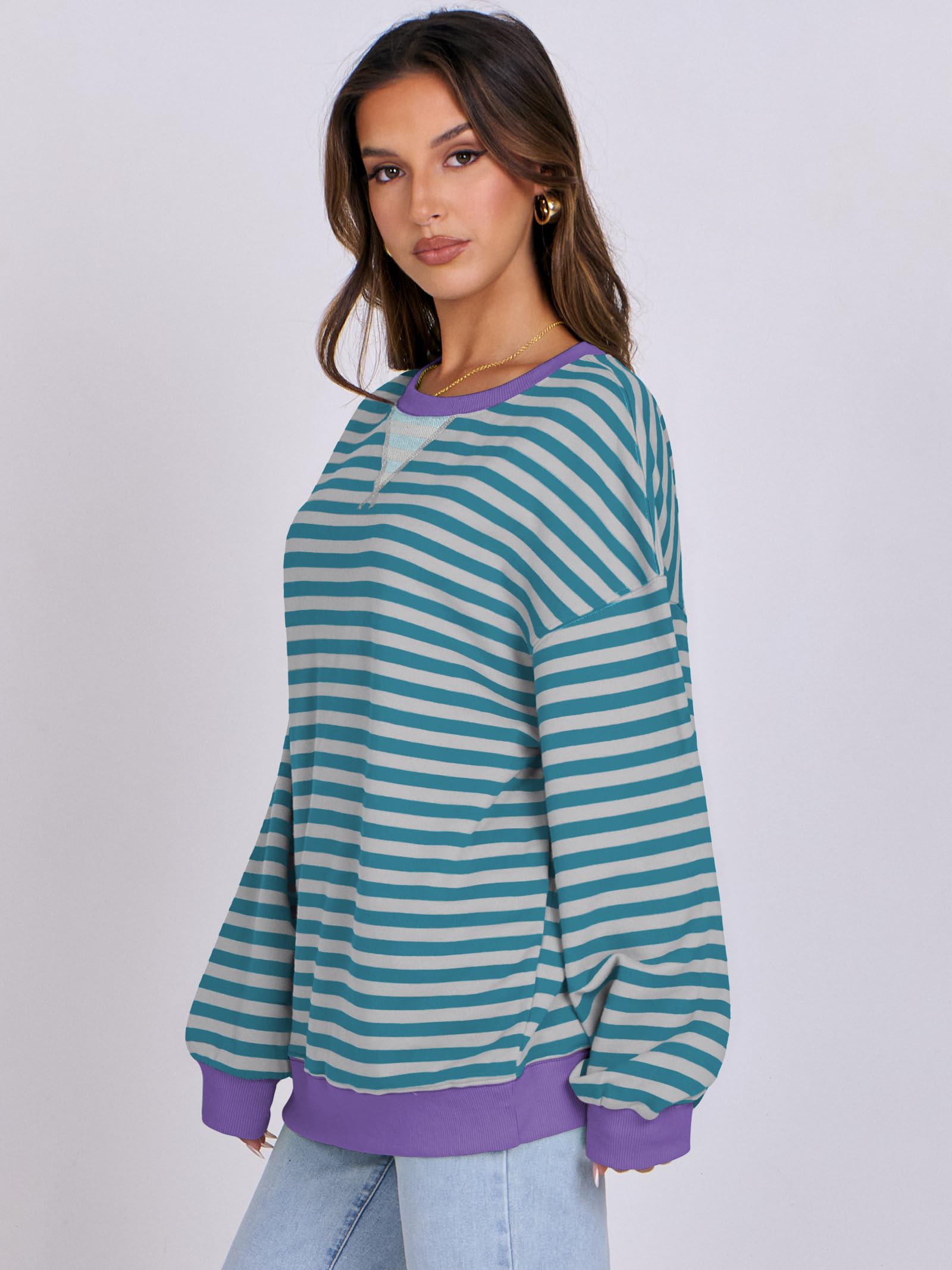 Women Striped Oversized Sweatshirt Long Sleeve