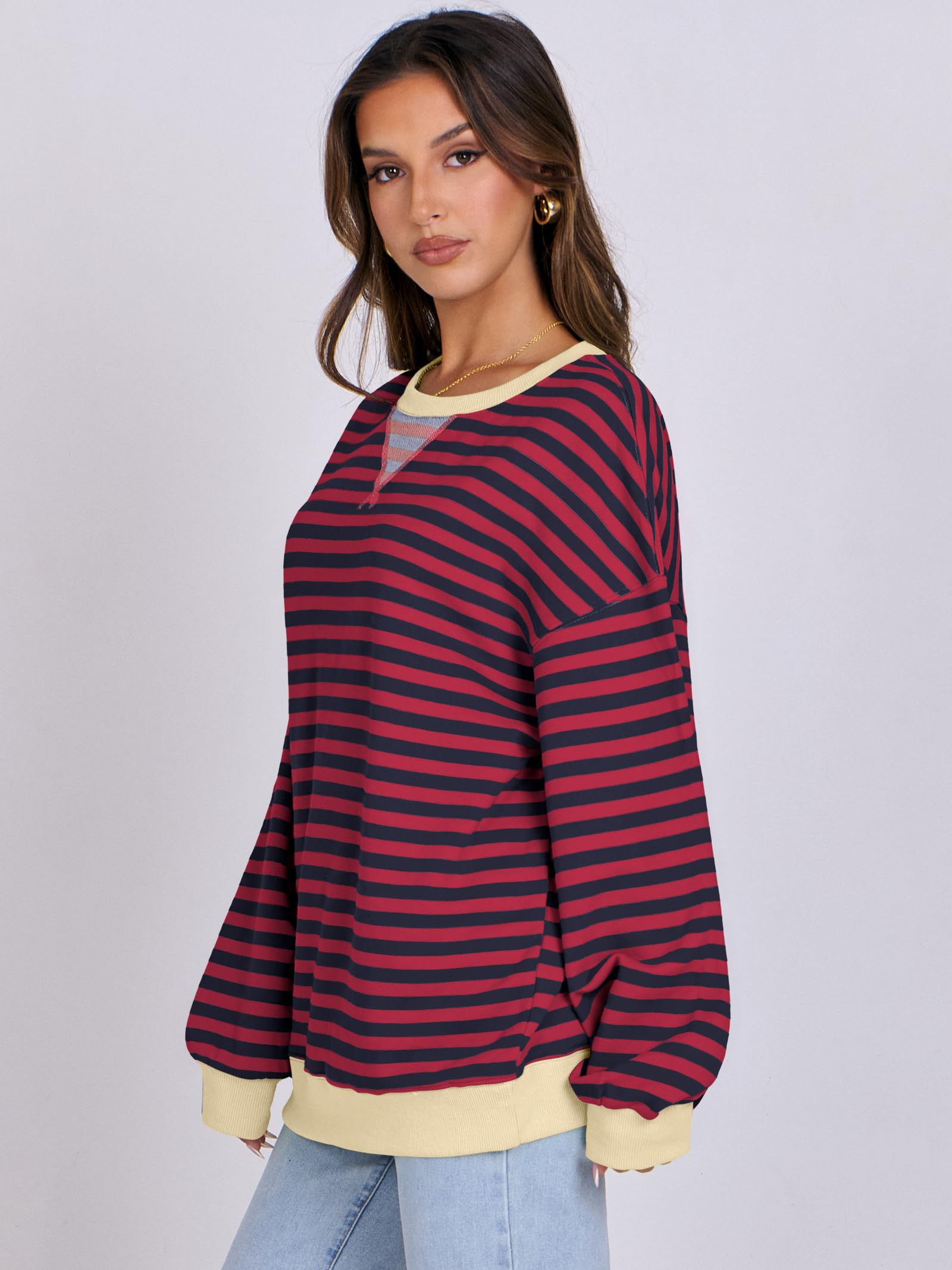 Women Striped Oversized Sweatshirt Long Sleeve