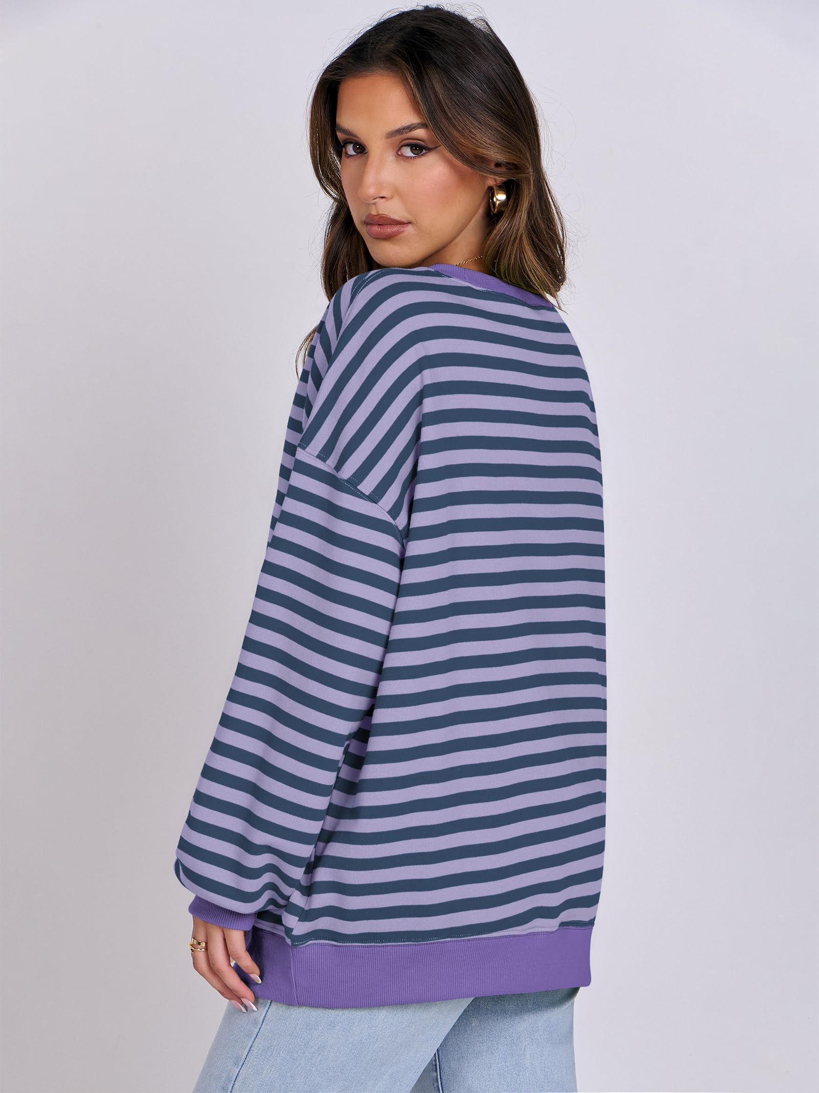 Women Striped Oversized Sweatshirt Long Sleeve