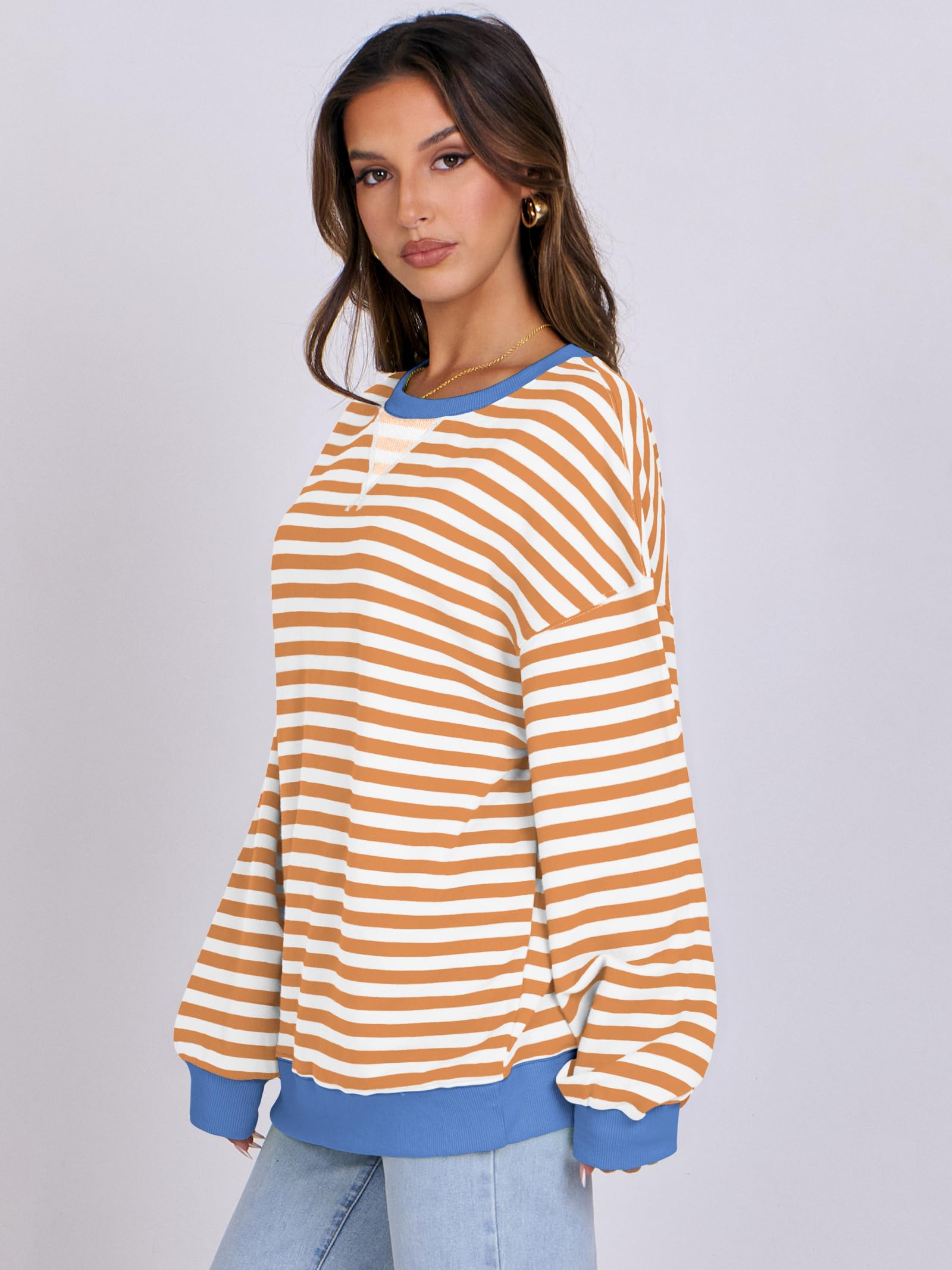 Women Striped Oversized Sweatshirt Long Sleeve