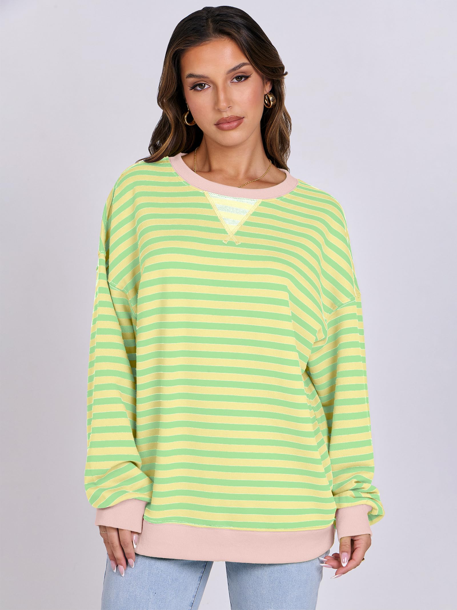 Women Striped Oversized Sweatshirt Long Sleeve