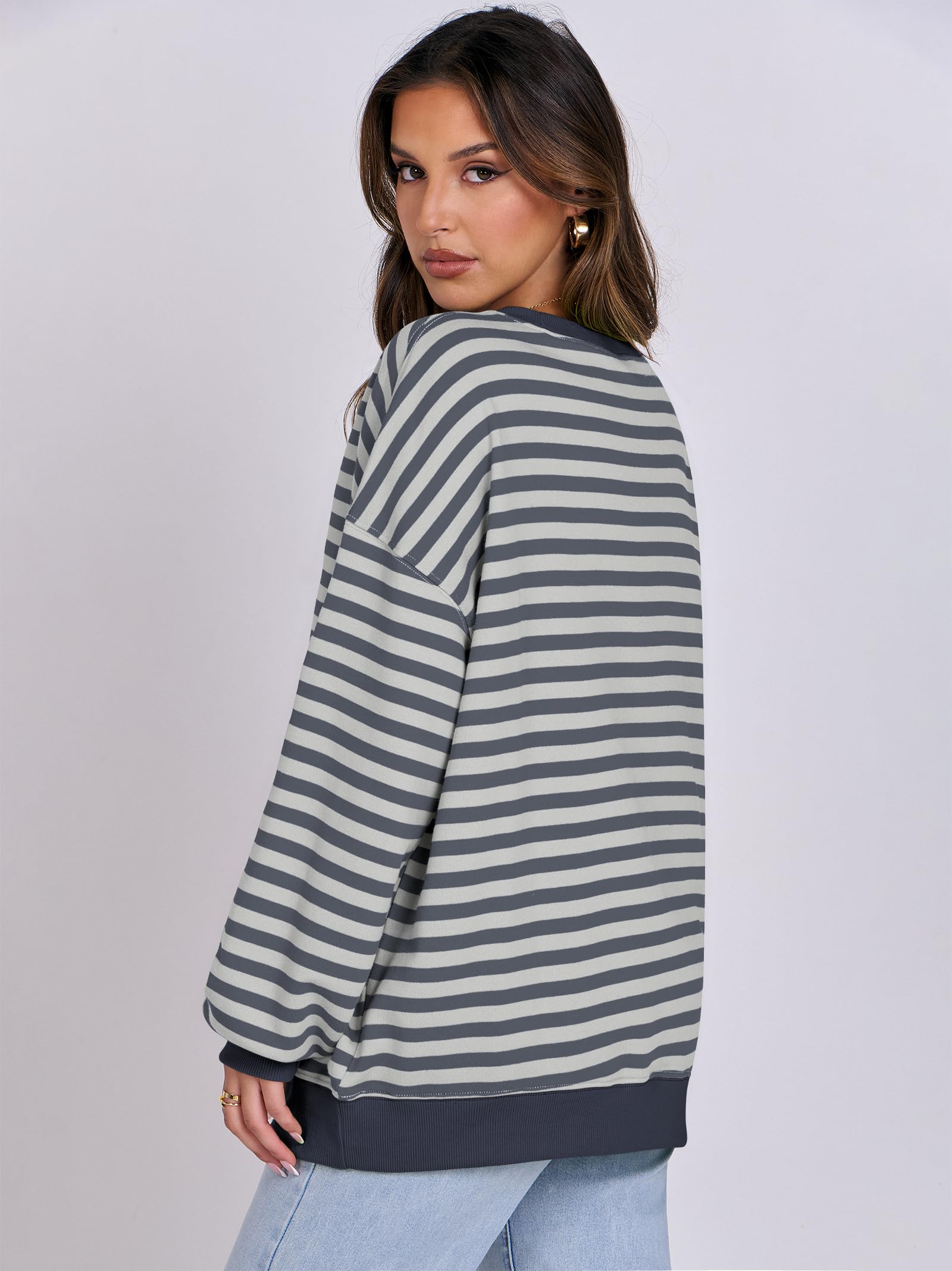 Women Striped Oversized Sweatshirt Long Sleeve