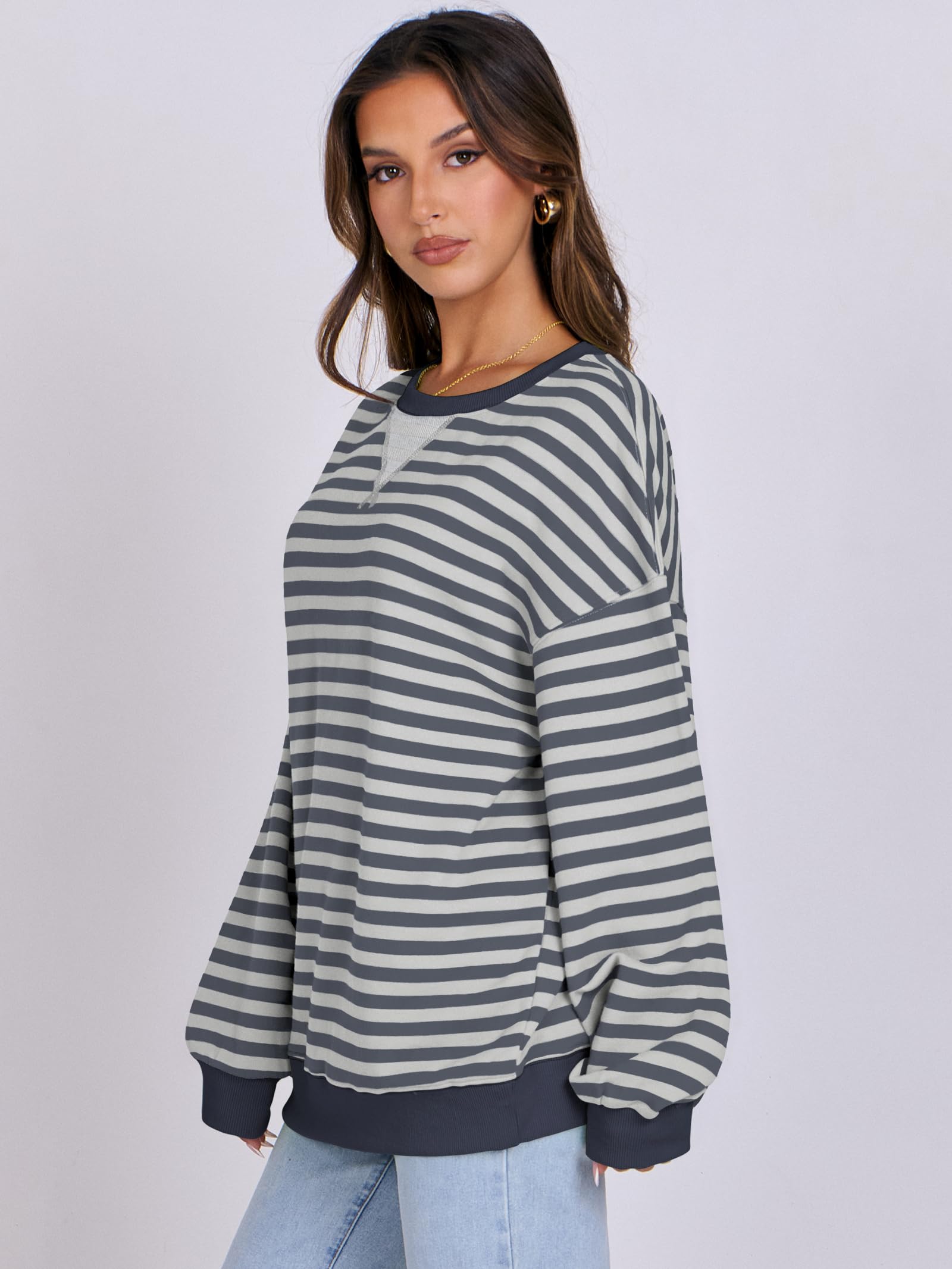 Women Striped Oversized Sweatshirt Long Sleeve