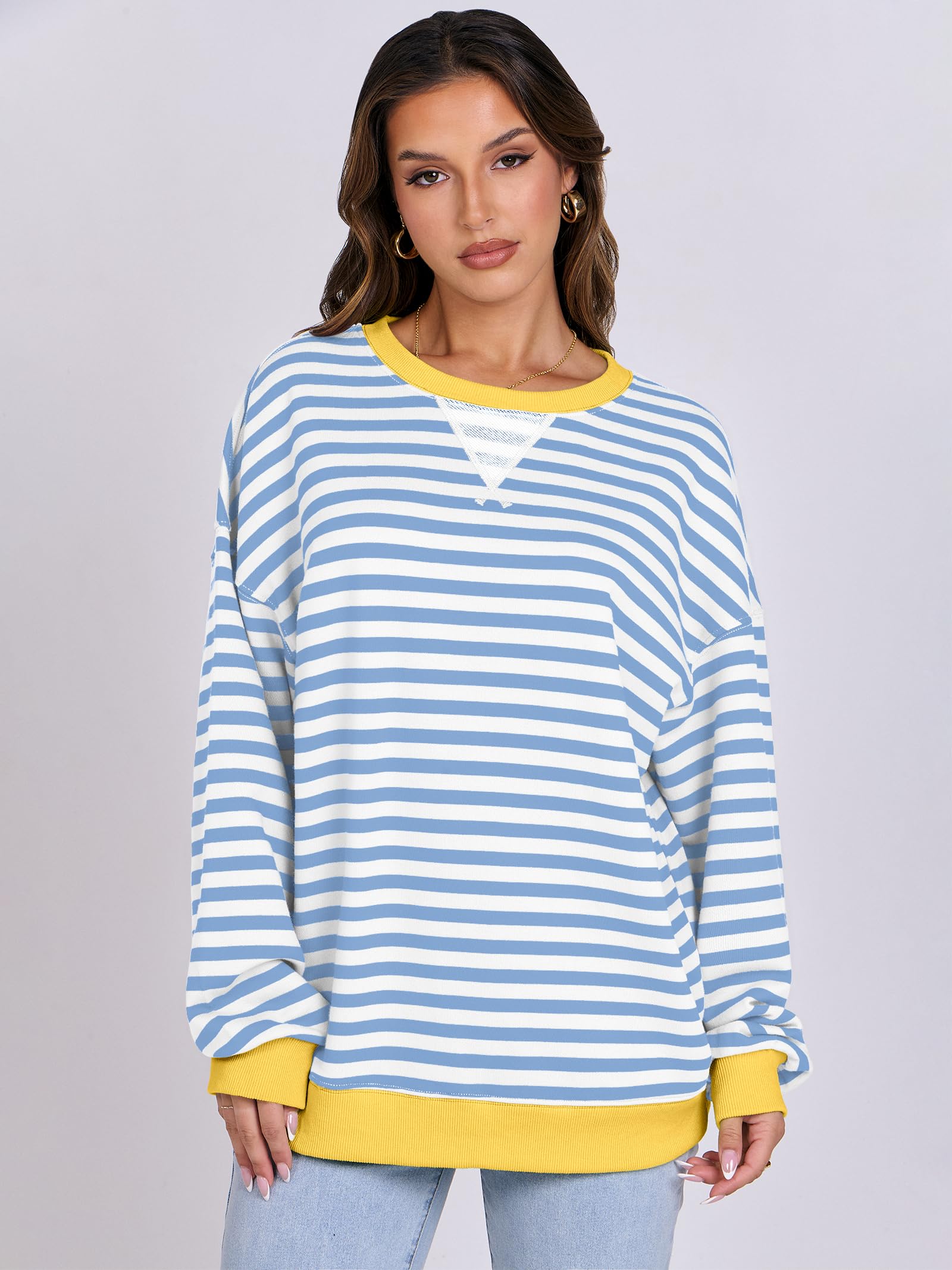 Women Striped Oversized Sweatshirt Long Sleeve