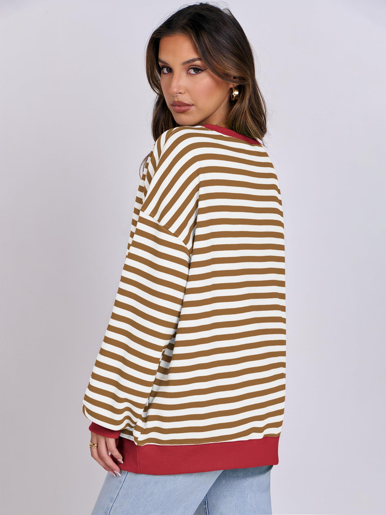 Women Striped Oversized Sweatshirt Long Sleeve