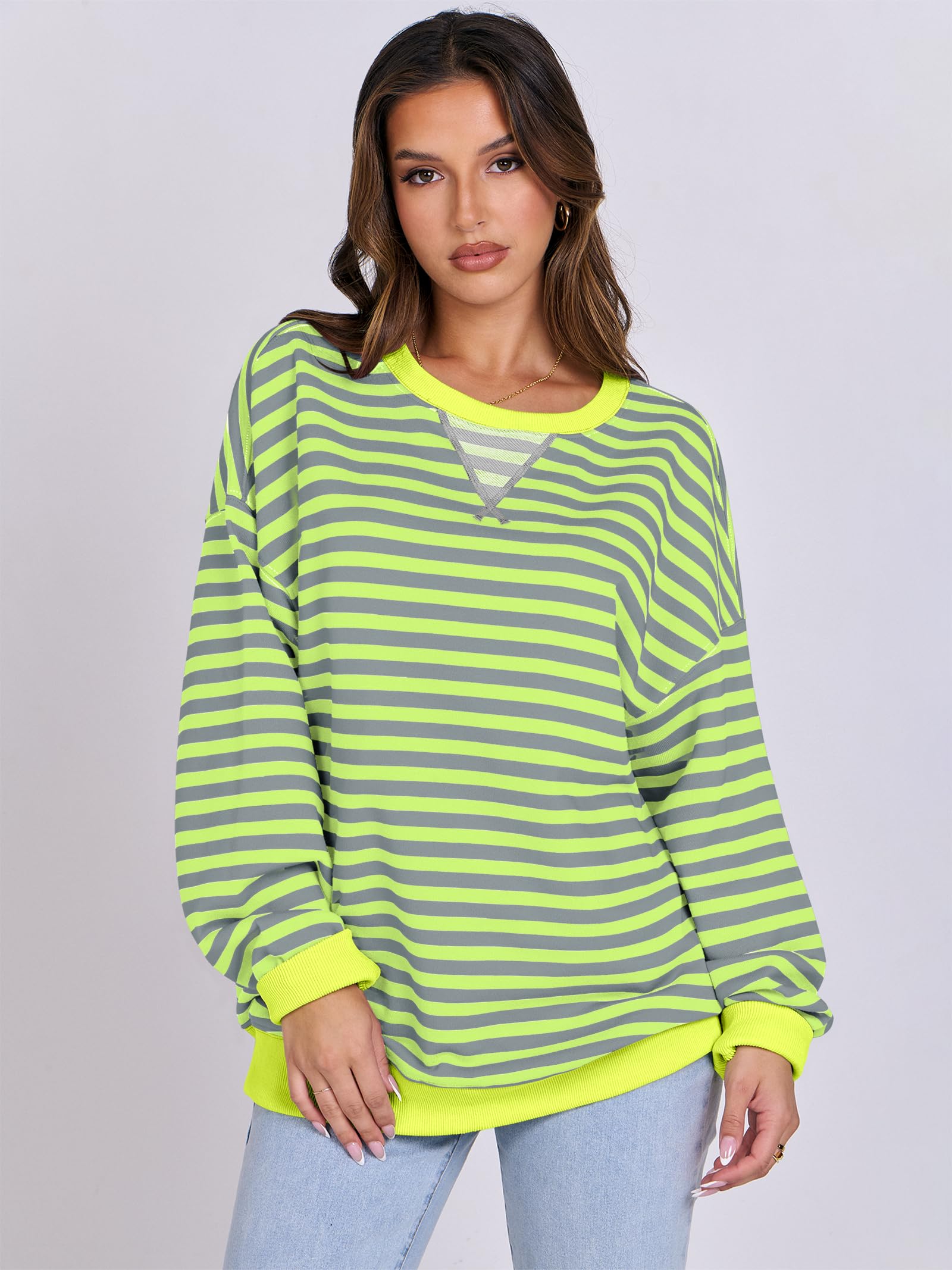 Women Striped Oversized Sweatshirt Long Sleeve