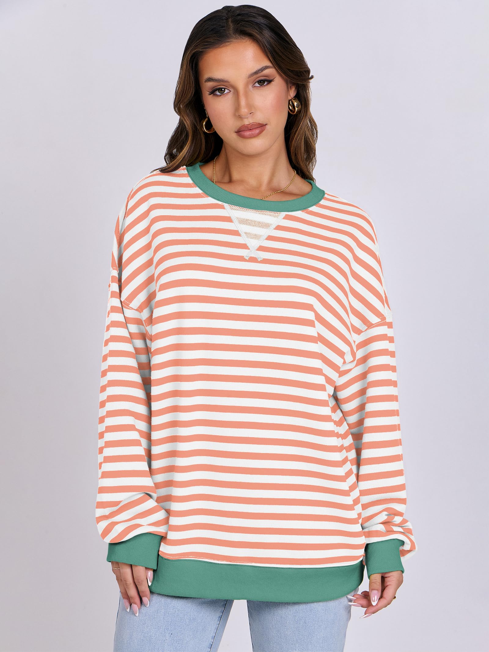 Women Striped Oversized Sweatshirt Long Sleeve