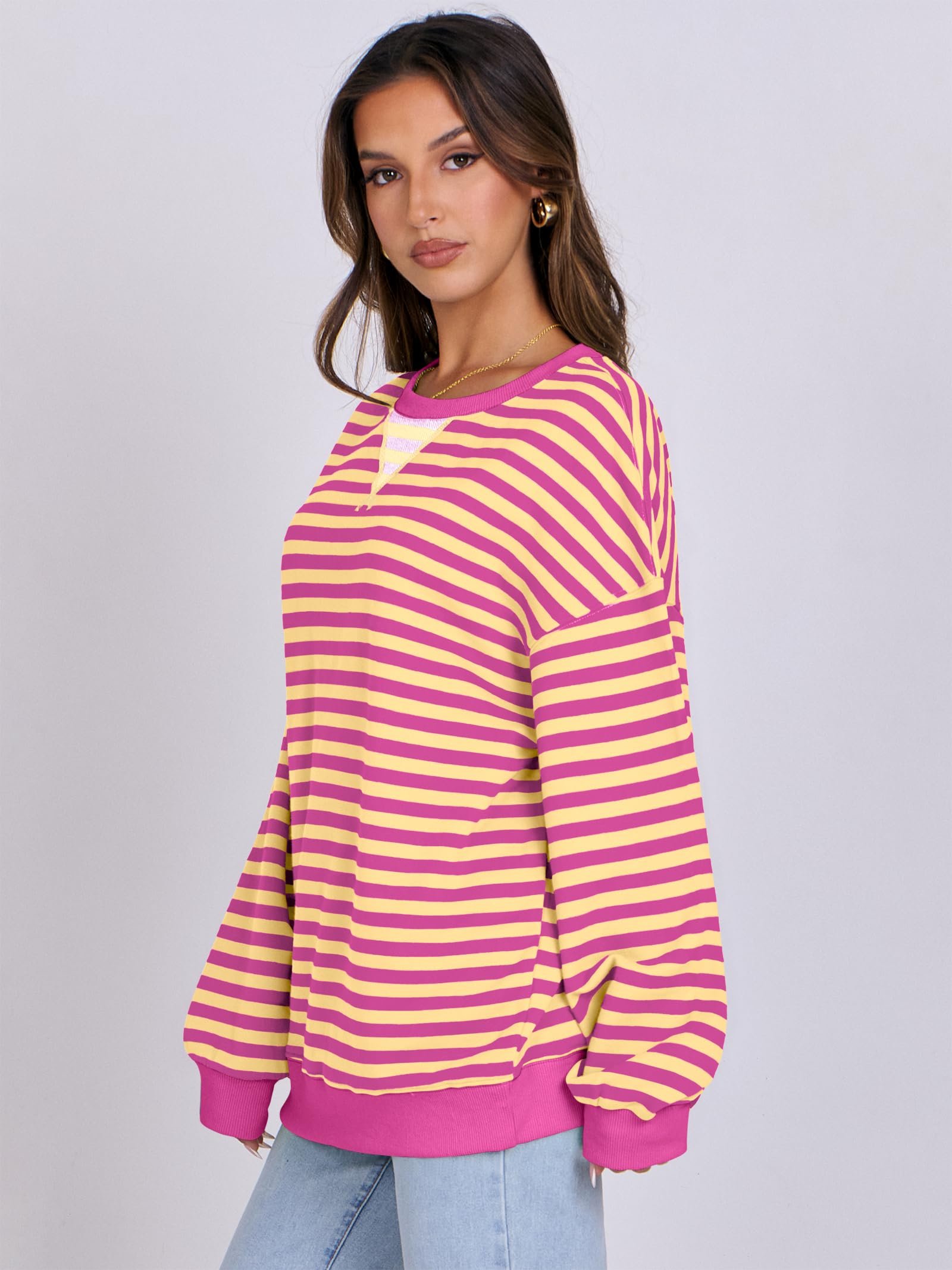 Women Striped Oversized Sweatshirt Long Sleeve