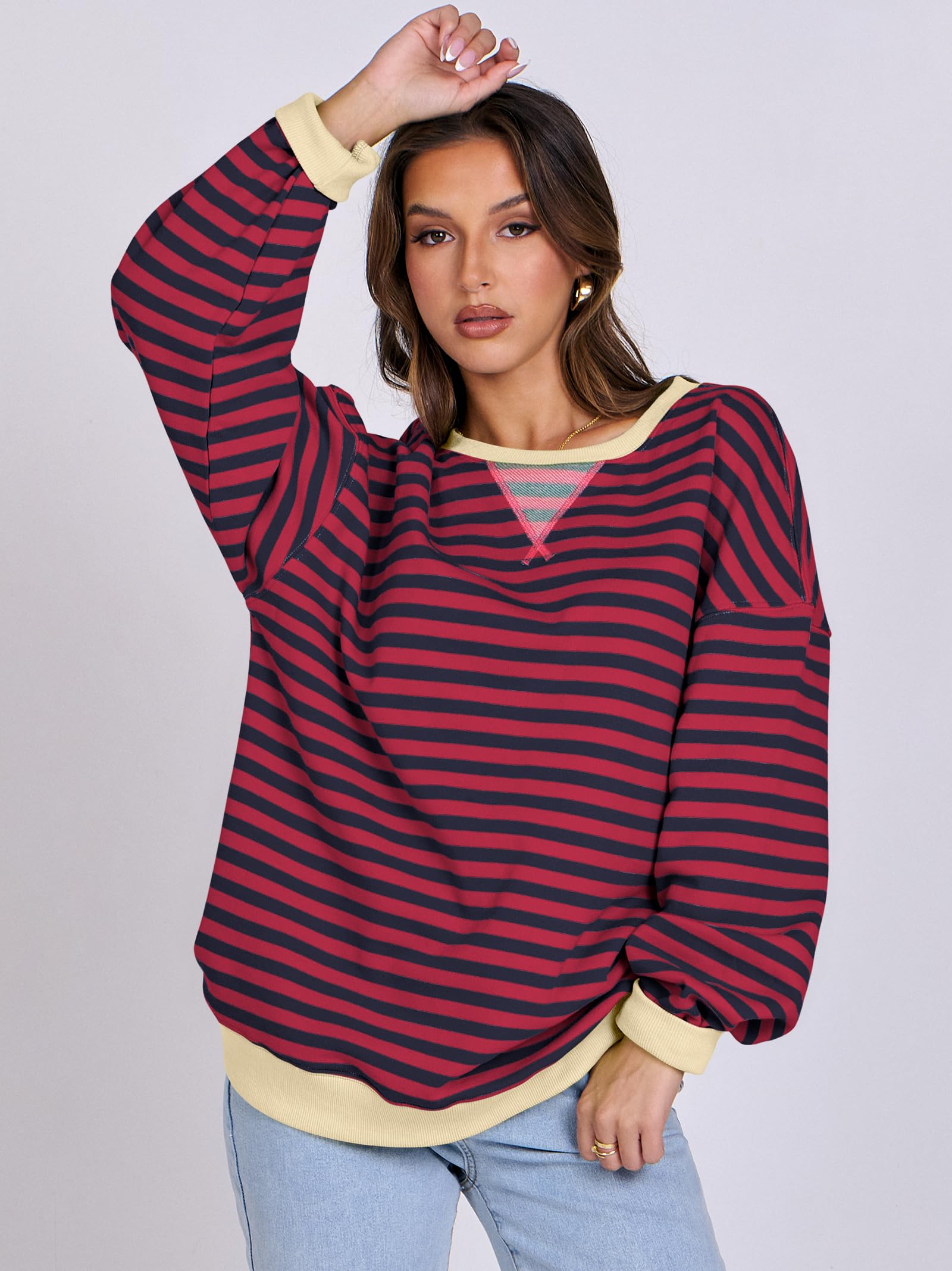 Women Striped Oversized Sweatshirt Long Sleeve