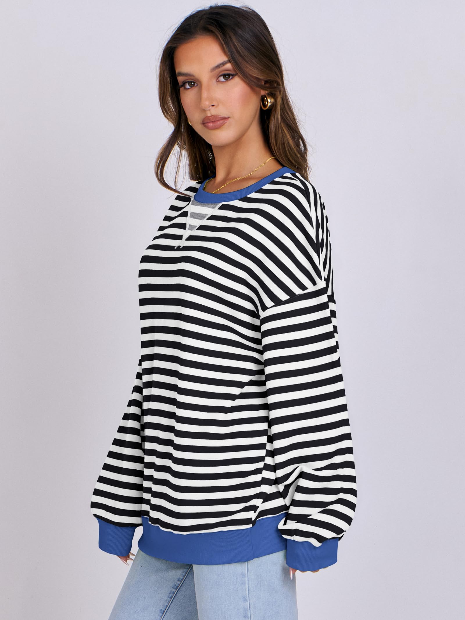 Women Striped Oversized Sweatshirt Long Sleeve