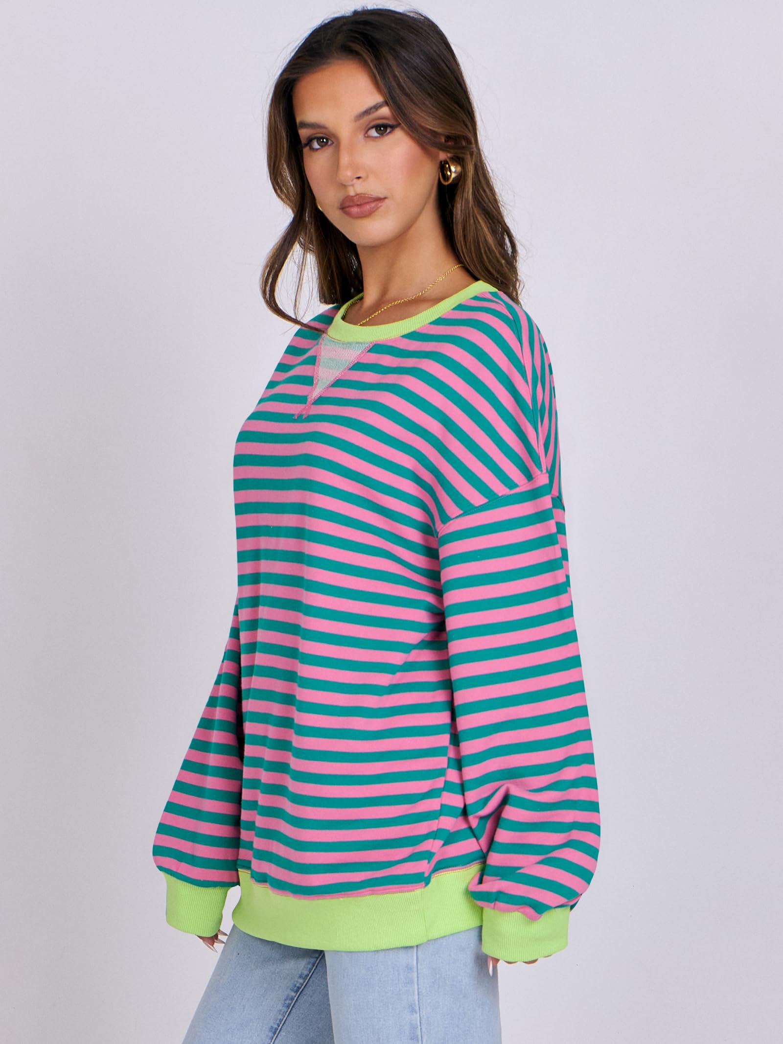 Women Striped Oversized Sweatshirt Long Sleeve