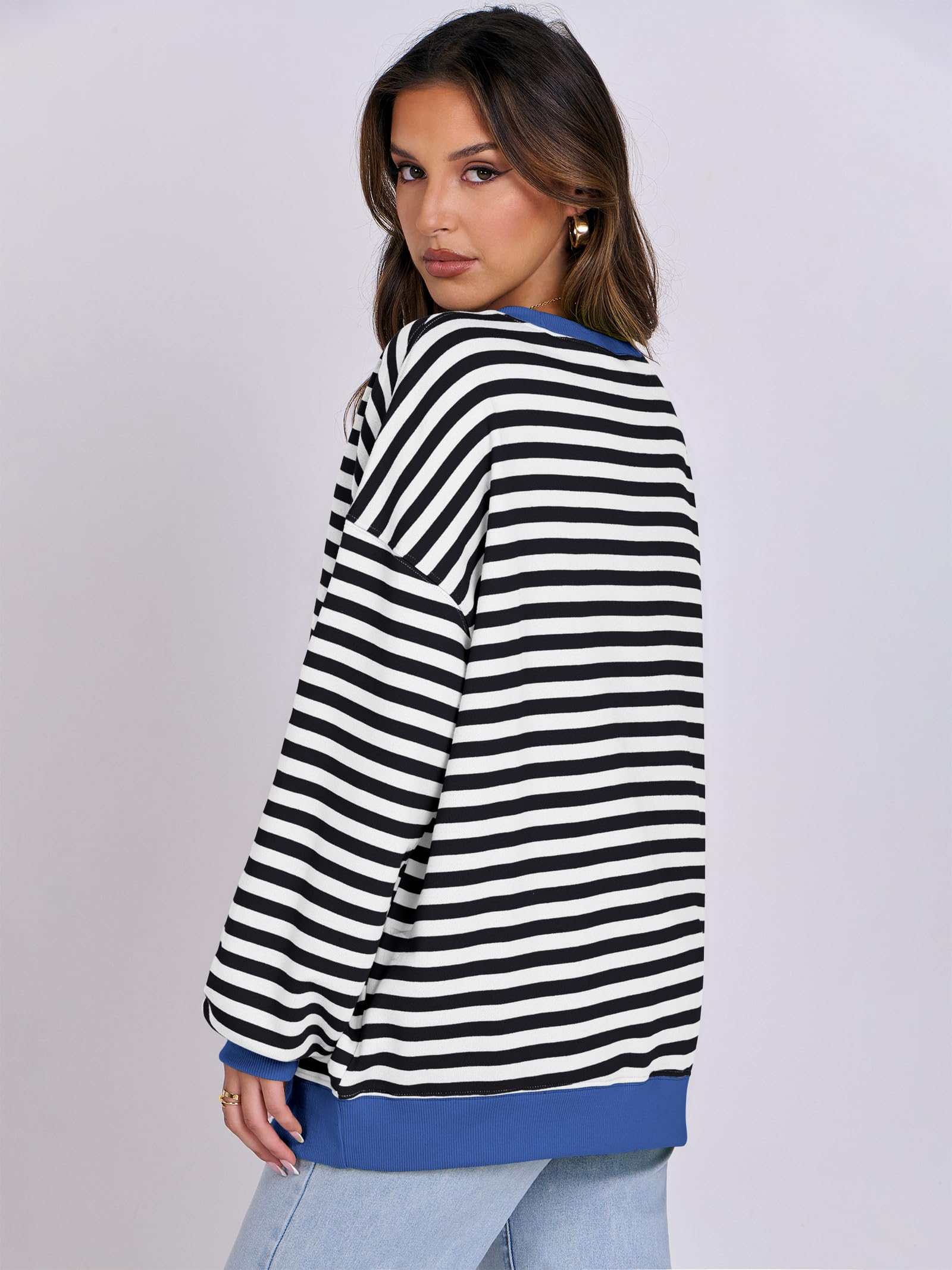 Women Striped Oversized Sweatshirt Long Sleeve