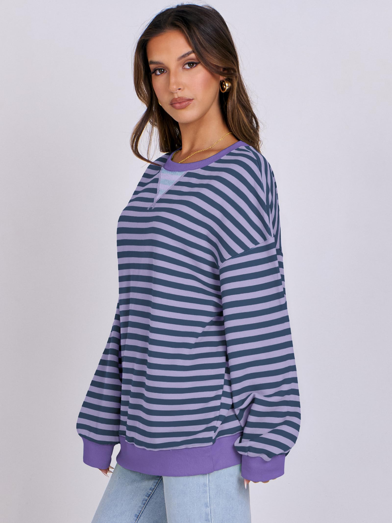 Women Striped Oversized Sweatshirt Long Sleeve