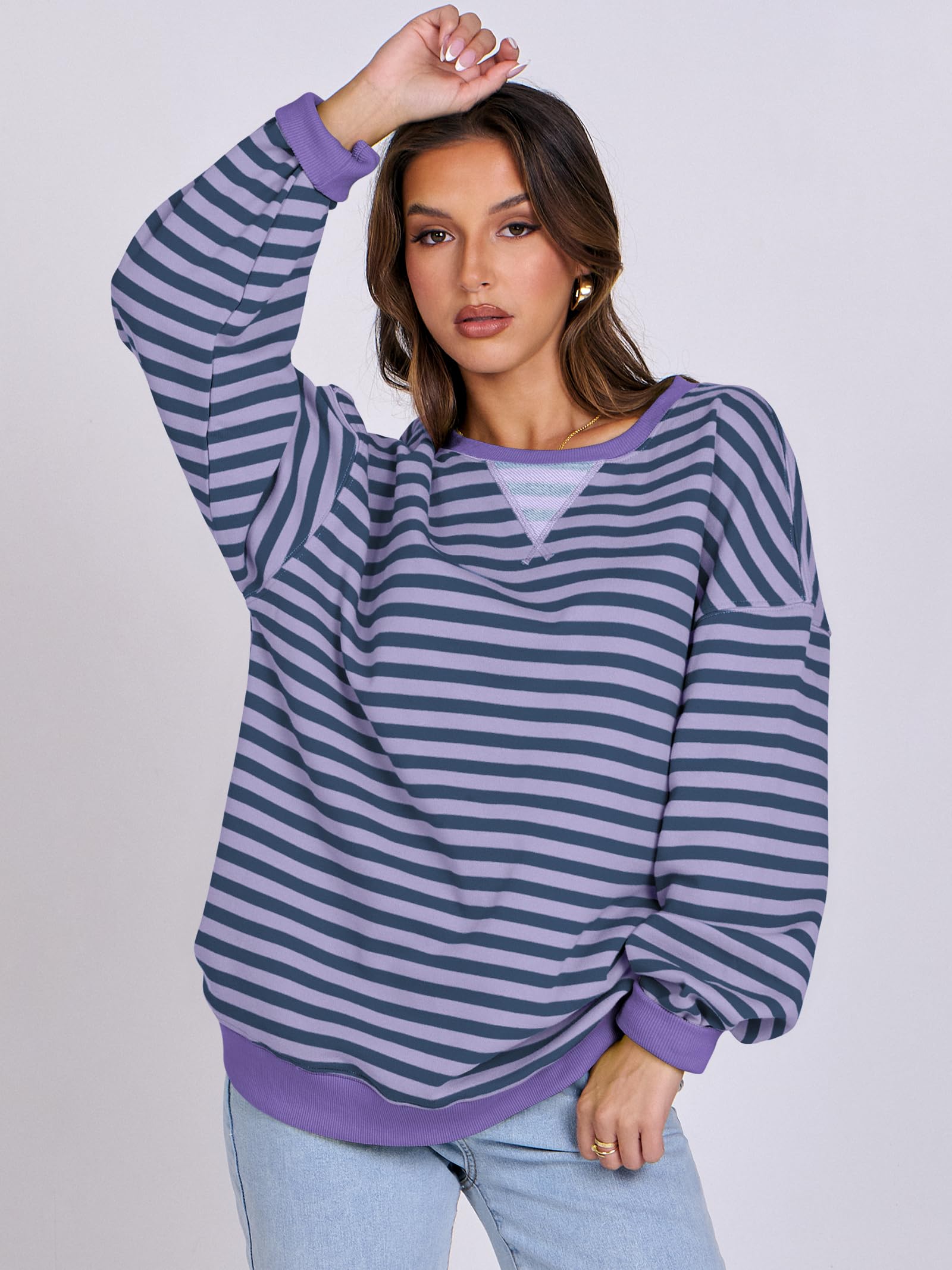 Women Striped Oversized Sweatshirt Long Sleeve