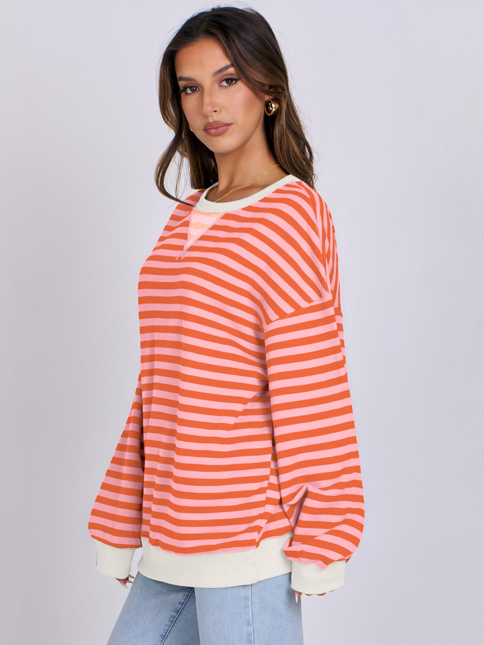 Women Striped Oversized Sweatshirt Long Sleeve