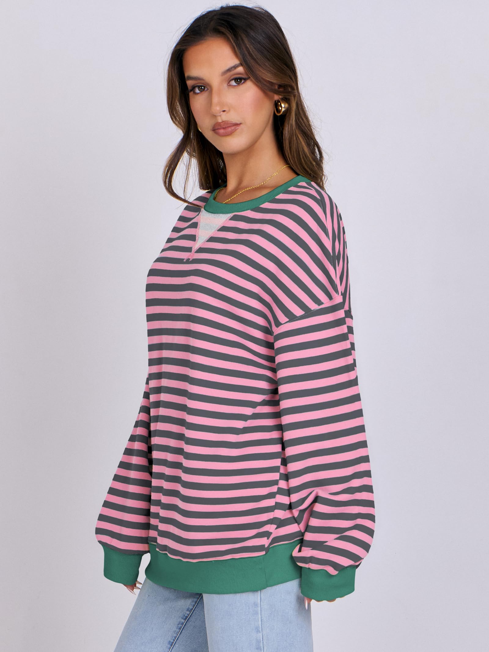 Women Striped Oversized Sweatshirt Long Sleeve