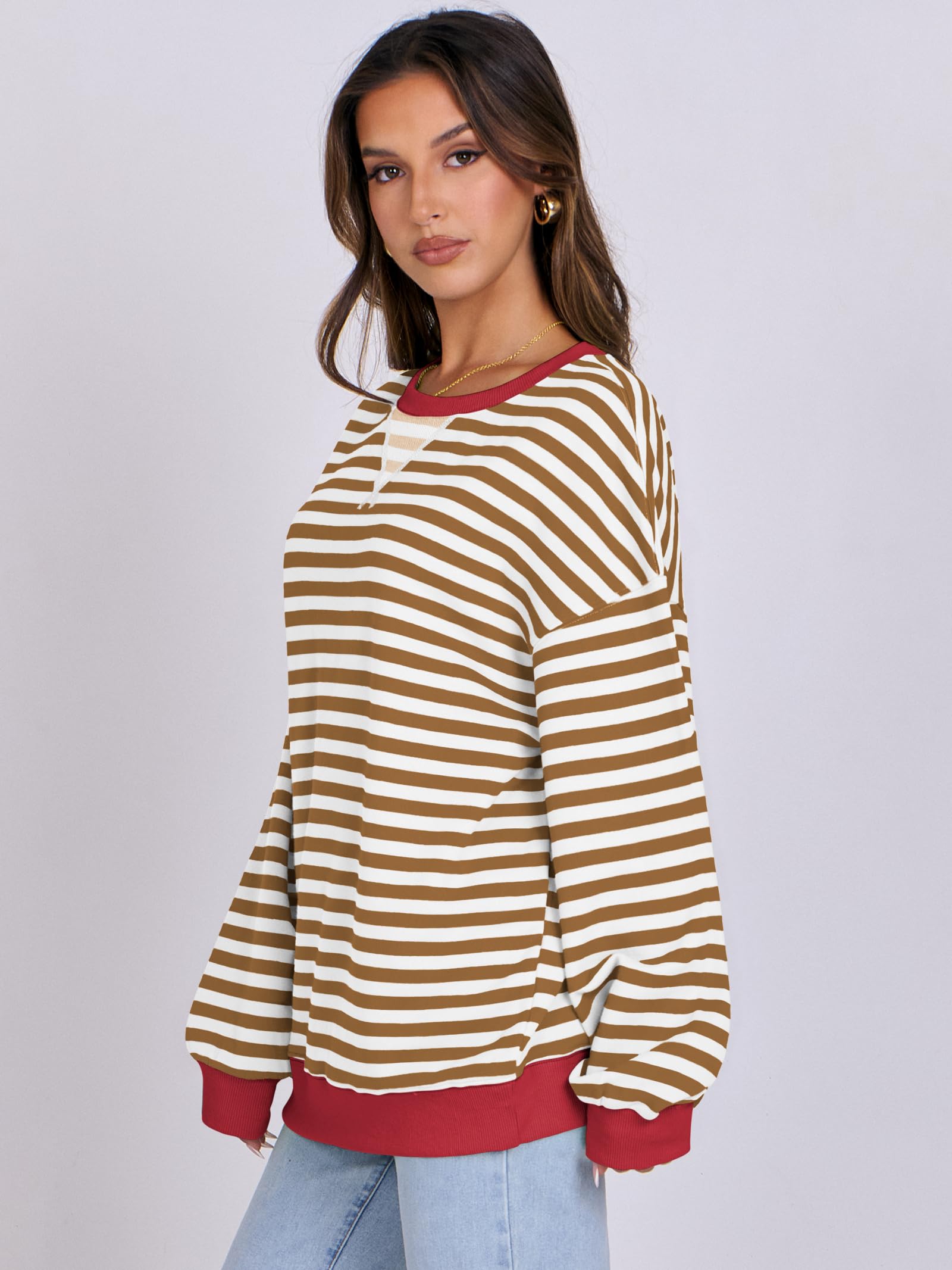 Women Striped Oversized Sweatshirt Long Sleeve