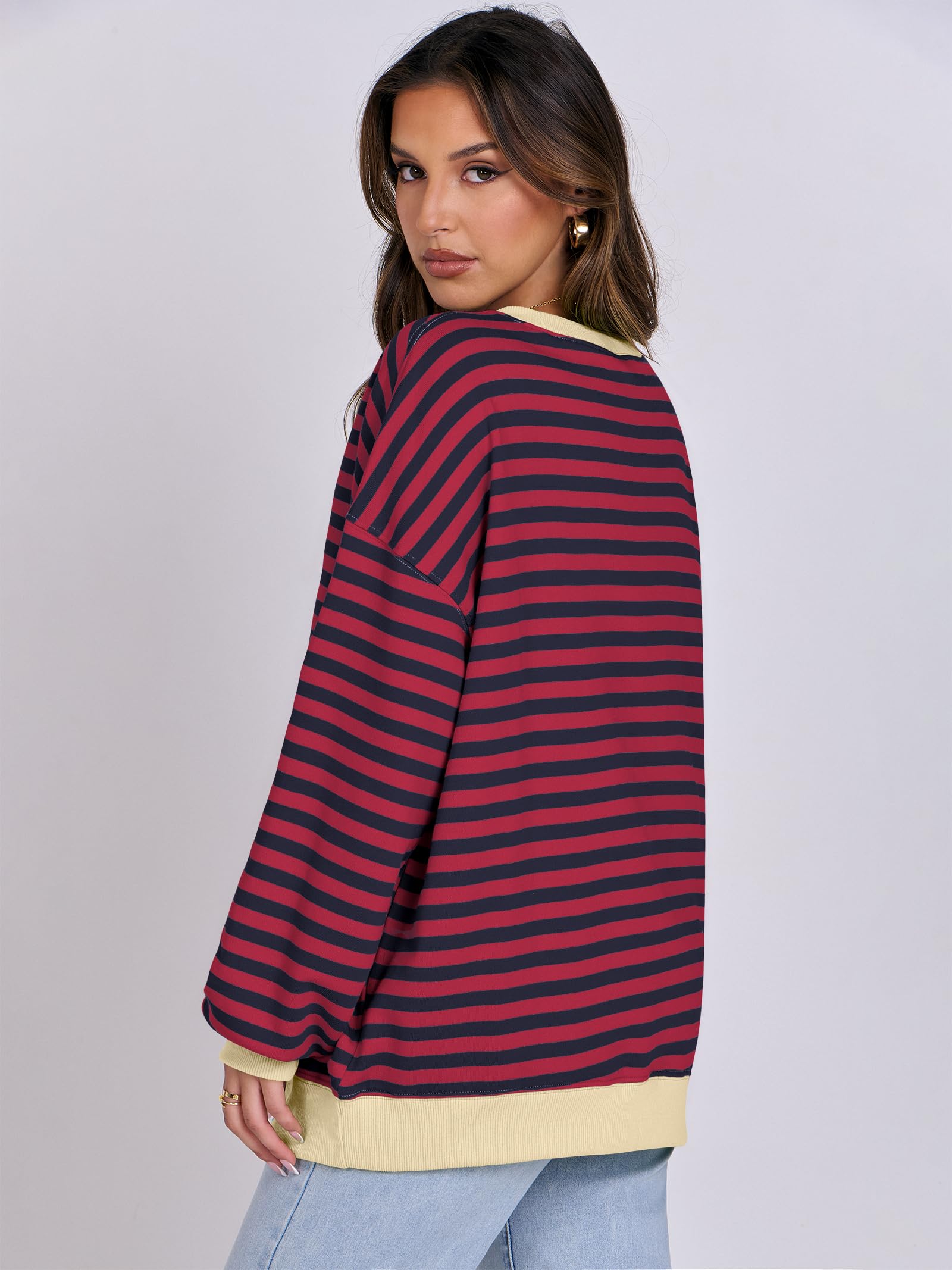 Women Striped Oversized Sweatshirt Long Sleeve