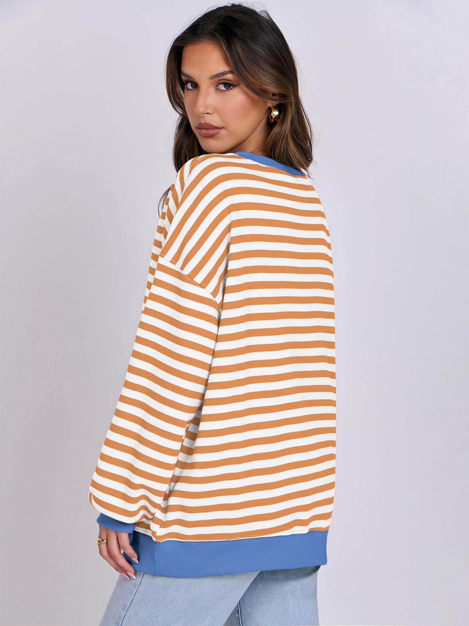 Women Striped Oversized Sweatshirt Long Sleeve