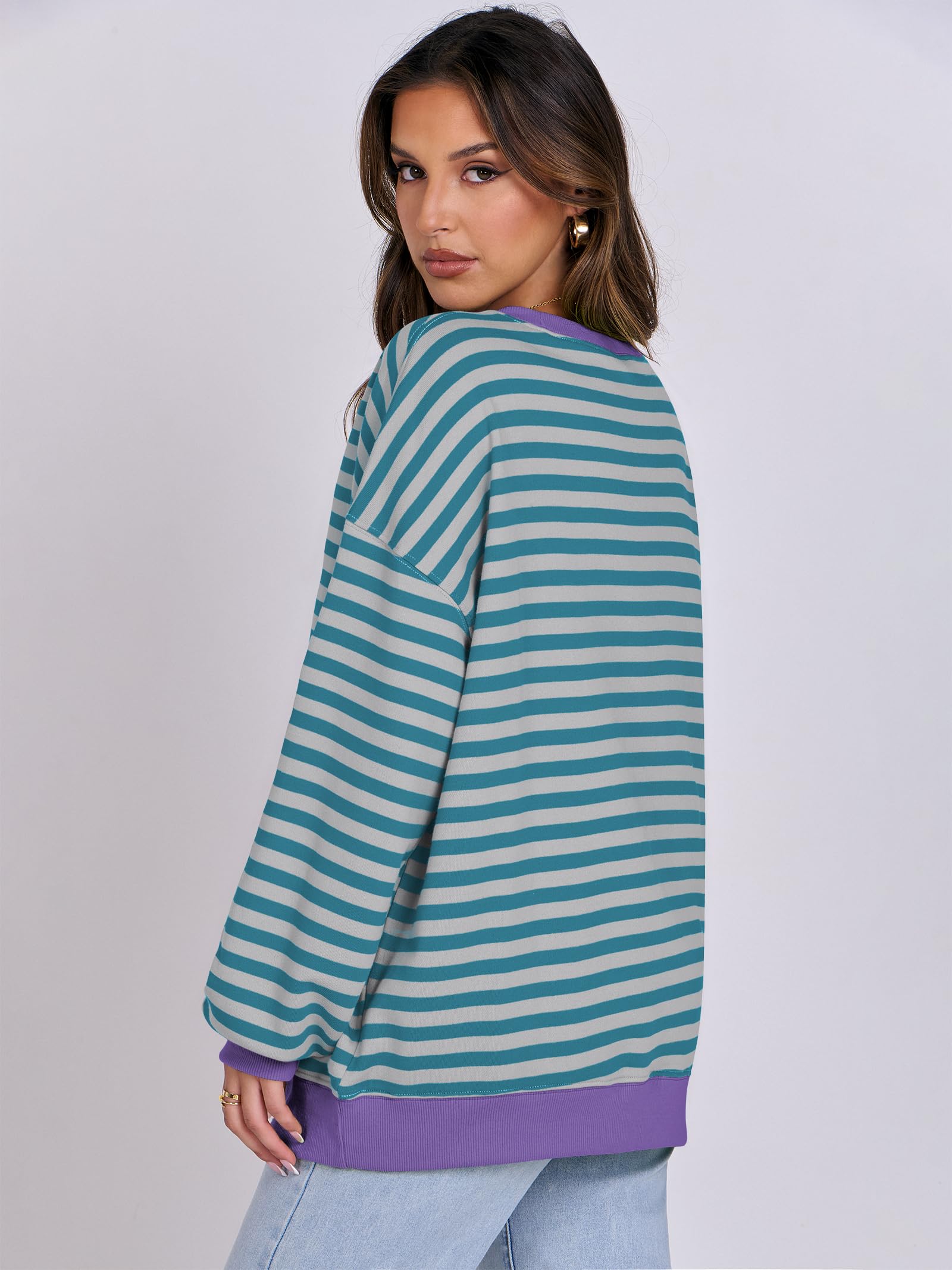 Women Striped Oversized Sweatshirt Long Sleeve