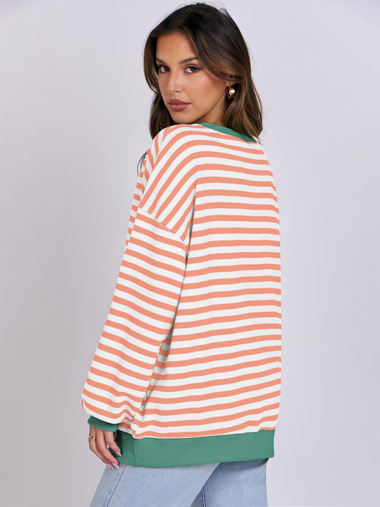 Women Striped Oversized Sweatshirt Long Sleeve