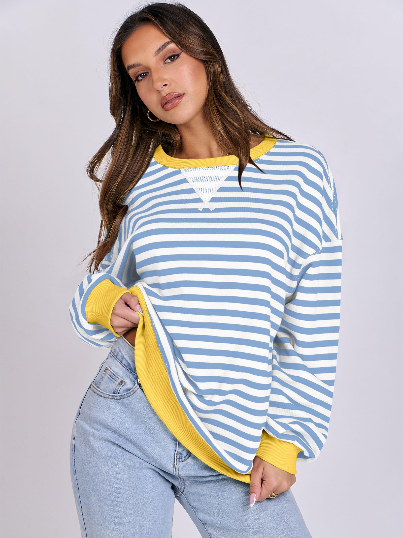 Women Striped Oversized Sweatshirt Long Sleeve