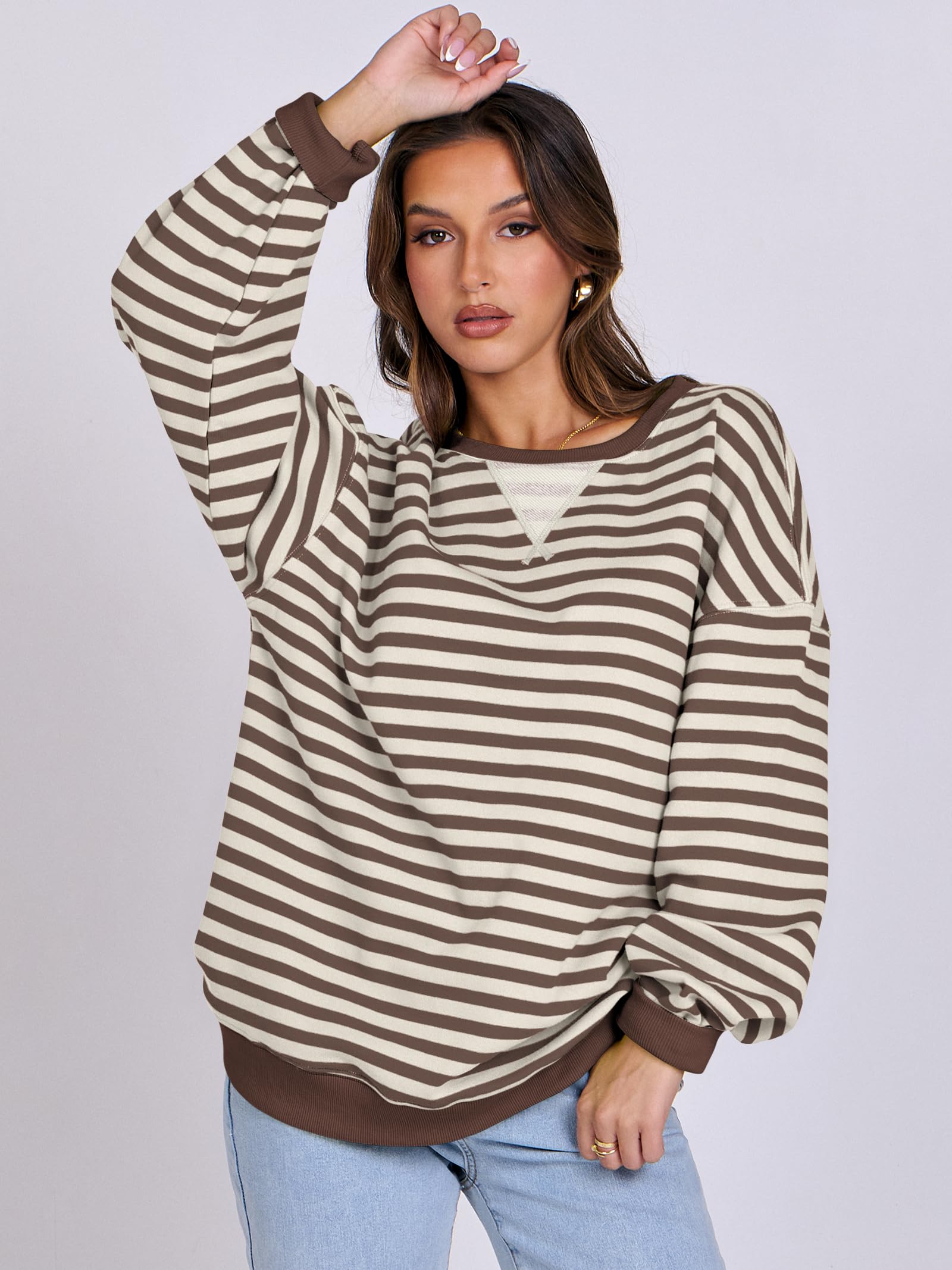 Women Striped Oversized Sweatshirt Long Sleeve