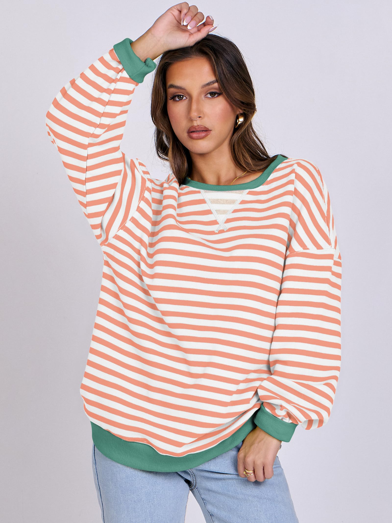 Women Striped Oversized Sweatshirt Long Sleeve