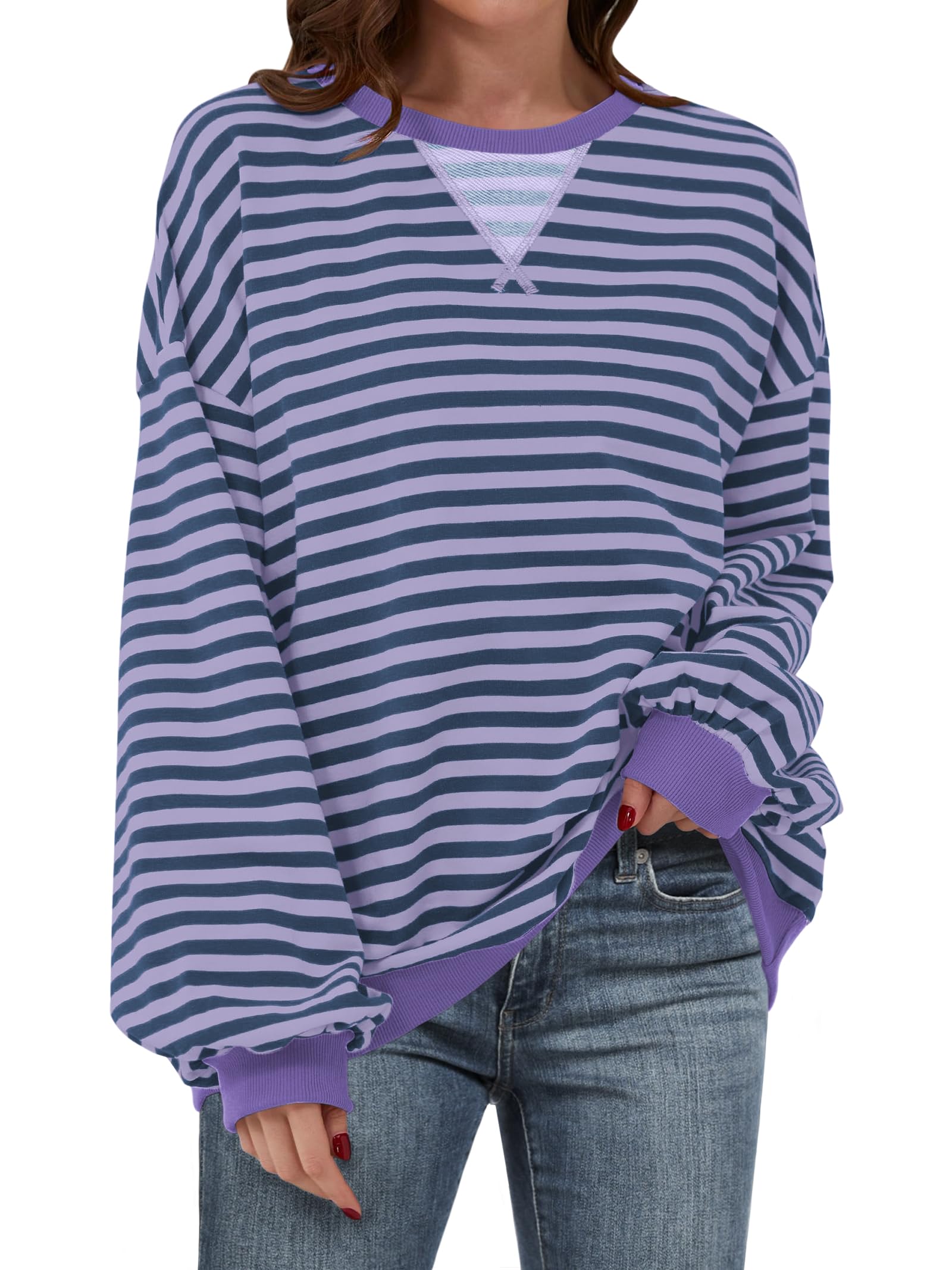 Women Striped Oversized Sweatshirt Long Sleeve