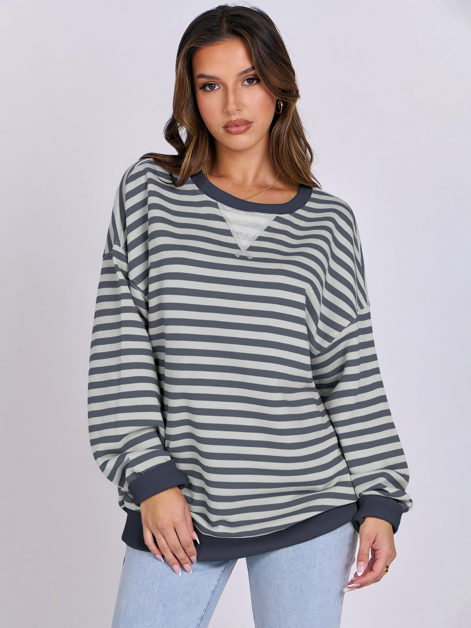 Women Striped Oversized Sweatshirt Long Sleeve