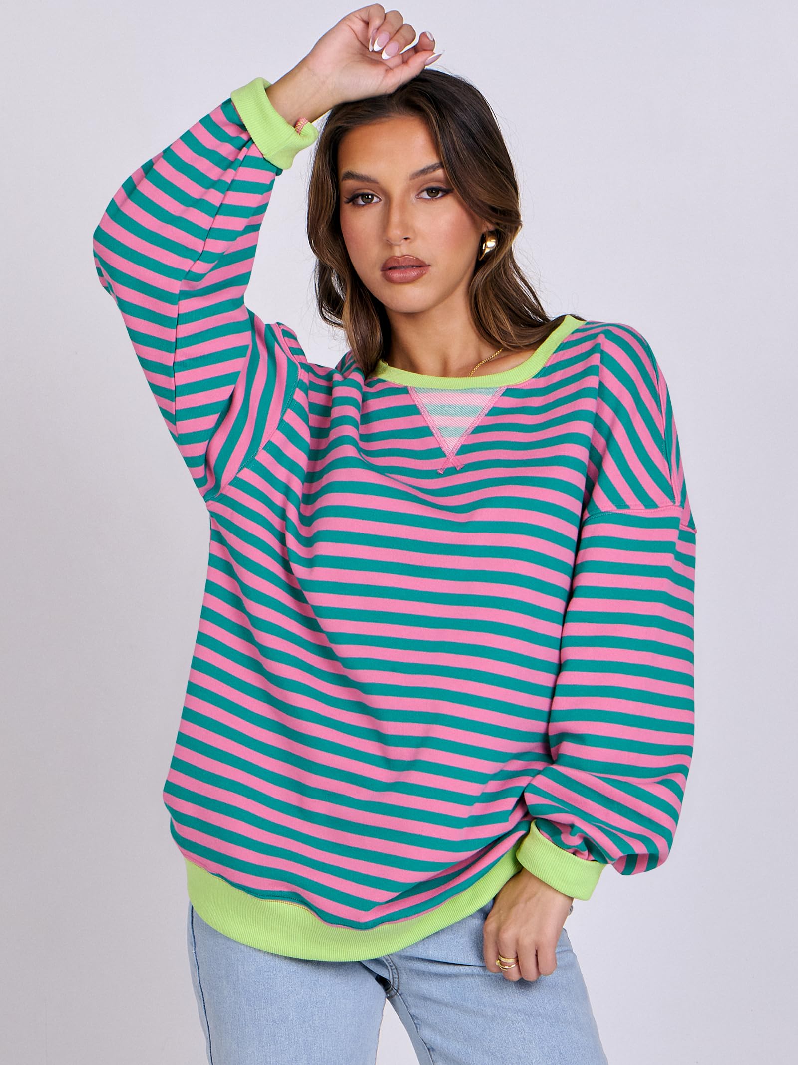 Women Striped Oversized Sweatshirt Long Sleeve