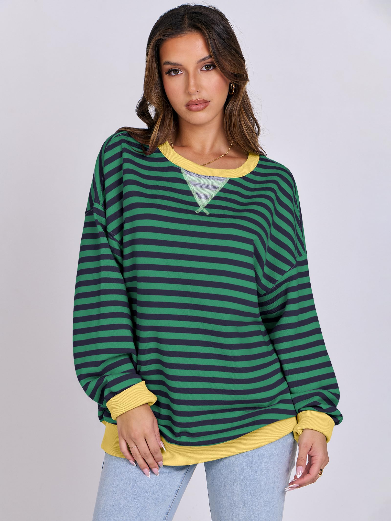 Women Striped Oversized Sweatshirt Long Sleeve