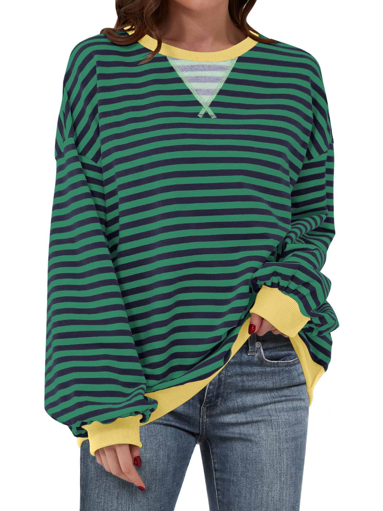 Women Striped Oversized Sweatshirt Long Sleeve